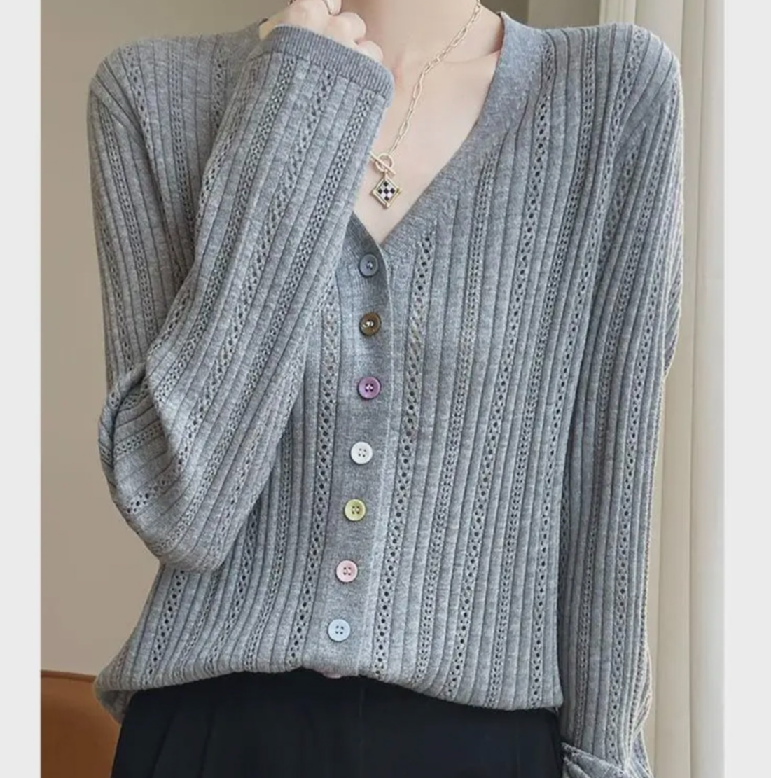 大码新款V领百搭直播针织衫开衫上衣长袖宽松气质洋气大朗毛衣