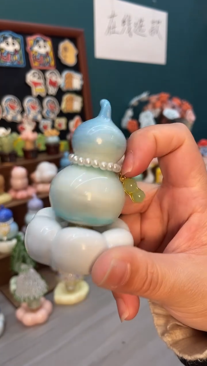 摆件陶天蓝色葫芦景德镇陶瓷摆件1个装
