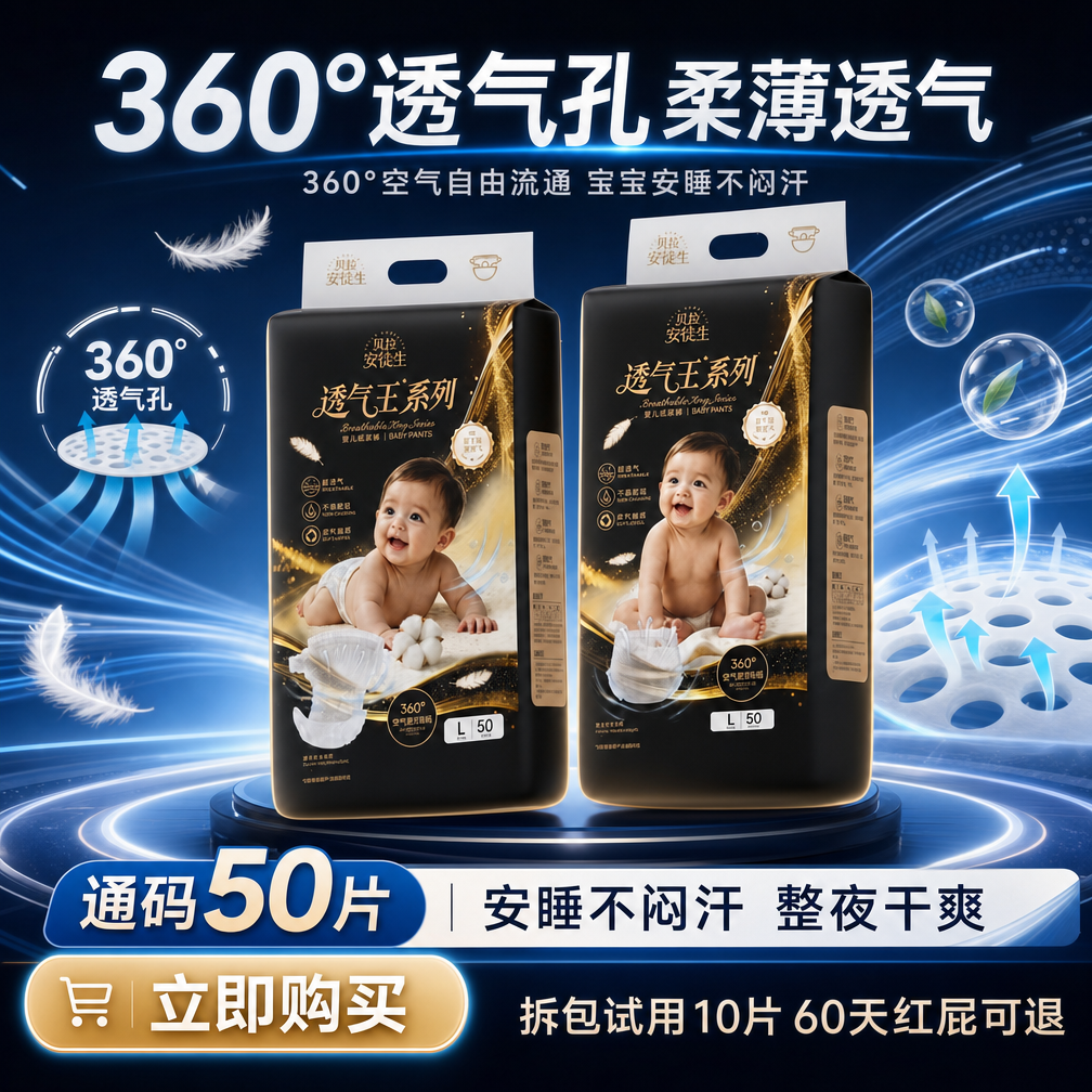 贝拉透气王婴儿超薄透气纸尿裤干爽不闷拉拉裤新生儿专用尿不湿