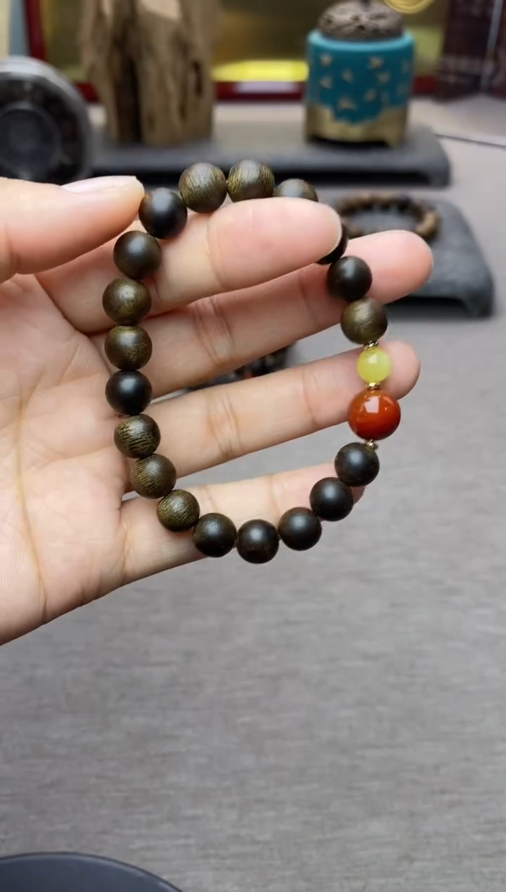 【闪购商品】沉香手串越南顺化玉化紫棋楠08 沉水单圈+配饰