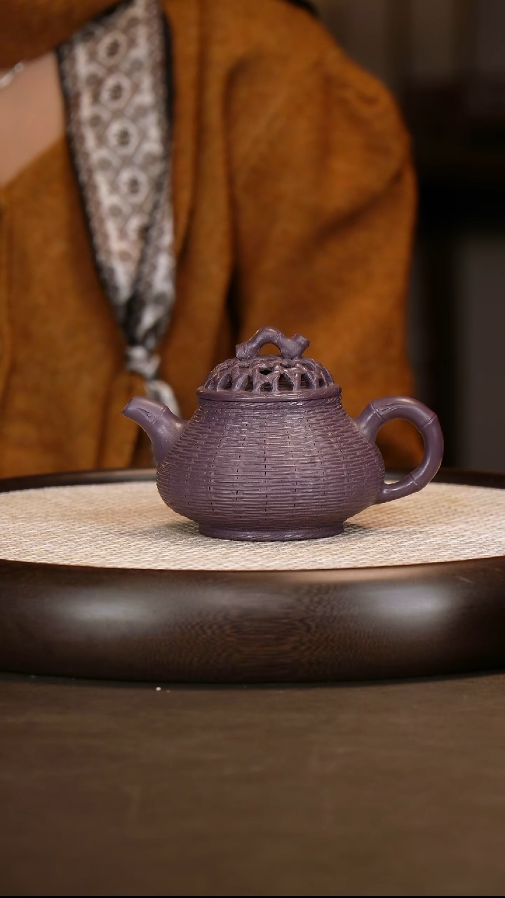 【江伯泽】竹编潘壶 霁棠砂260c+狮王盆+小狮子