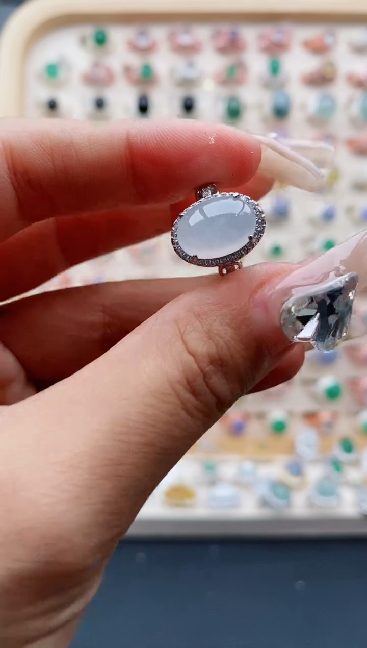 【闪购商品】翡翠戒指银S925镶嵌缅甸天然A货翡翠444  3+5