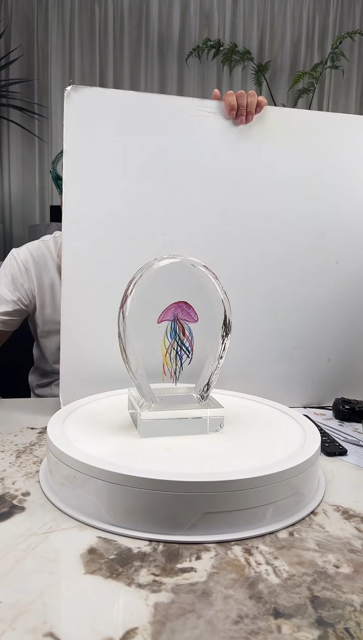 摆件琉璃水晶水母+底座