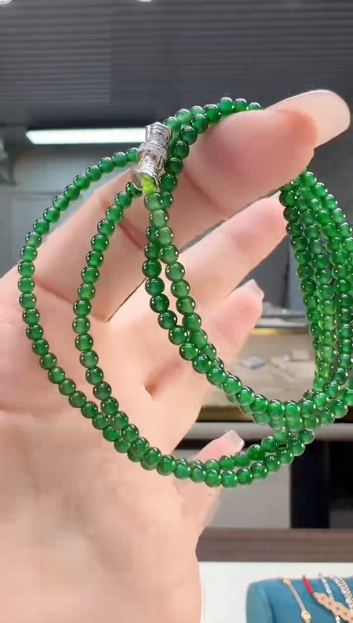 【闪购商品】翡翠套链18K金镶嵌翡翠珠珠锁骨链