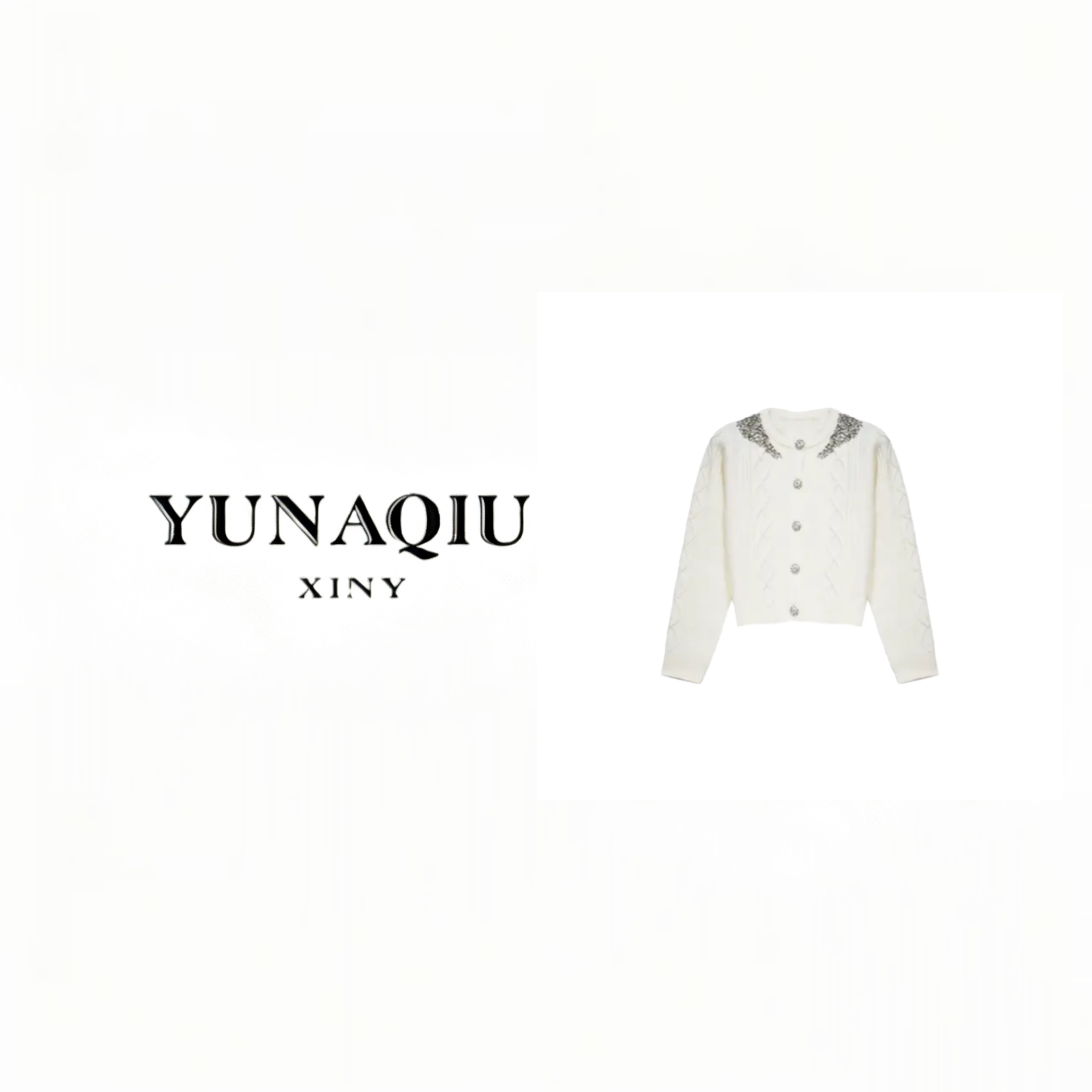 YUNAQIU-菱格纹气质显瘦珠钻时尚毛针织开衫-11884