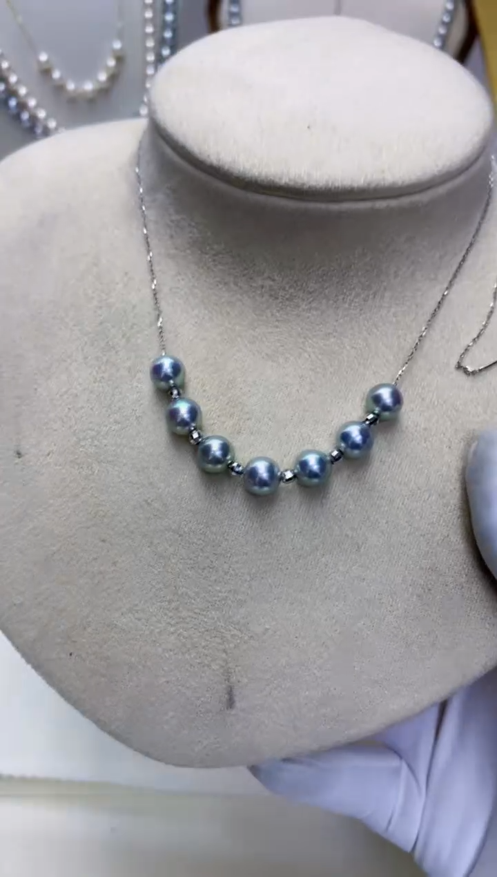 【闪购商品】海水珍珠商品18K金镶嵌6-7真多麻色微笑满天星项链