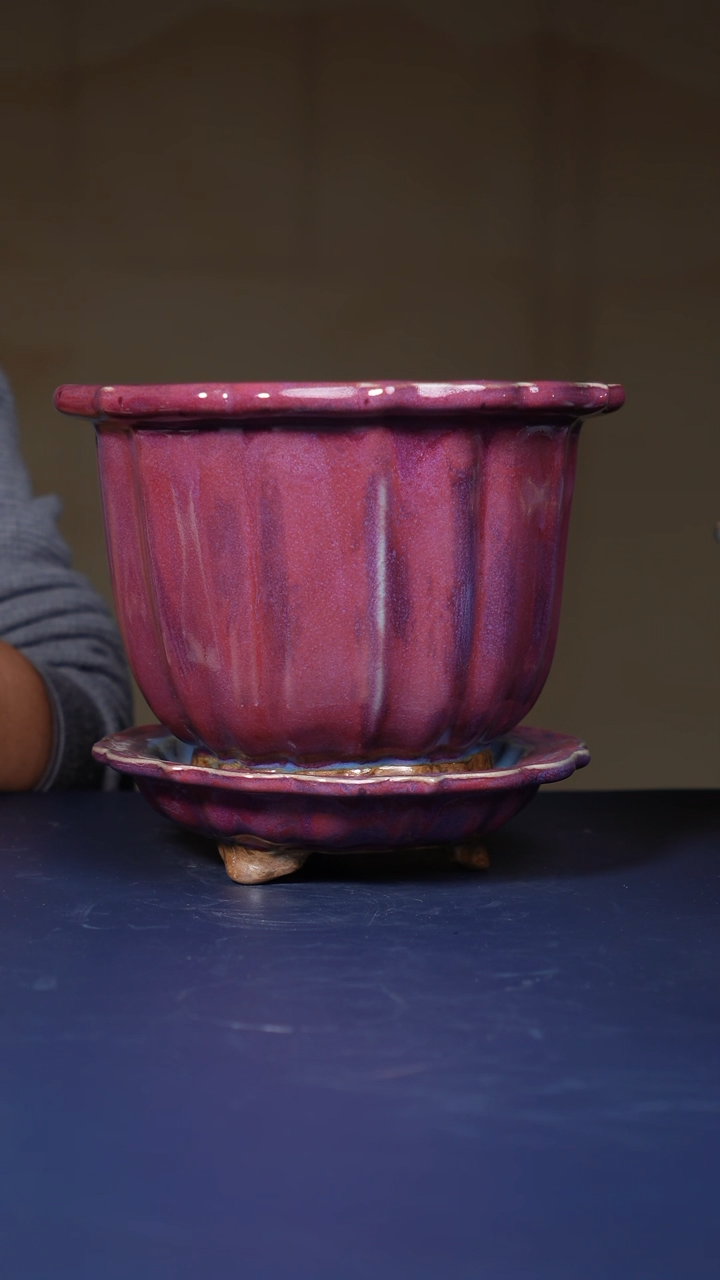 【闪购商品】摆件钧瓷宋钧菱口式花盆