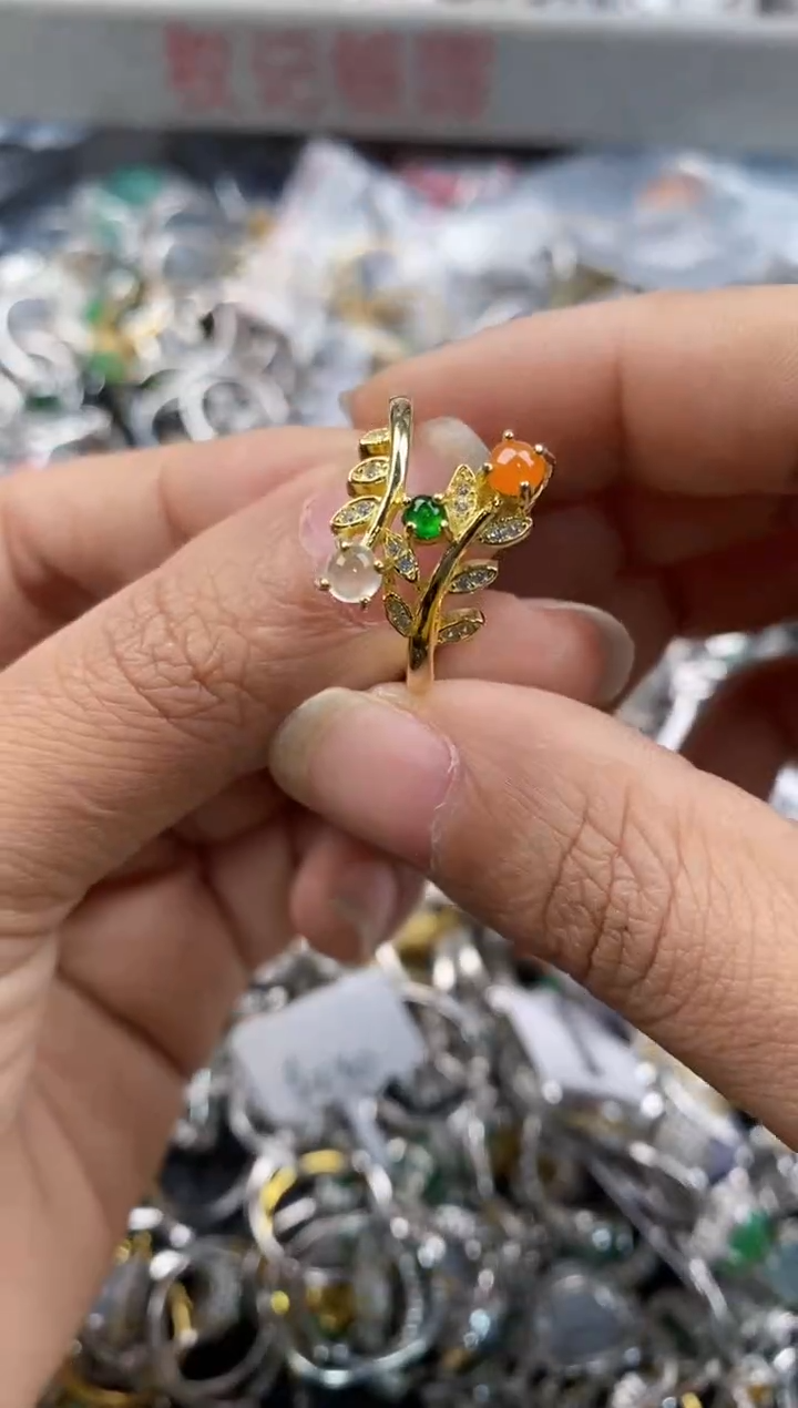 银S925镶嵌戒指翡翠999--5