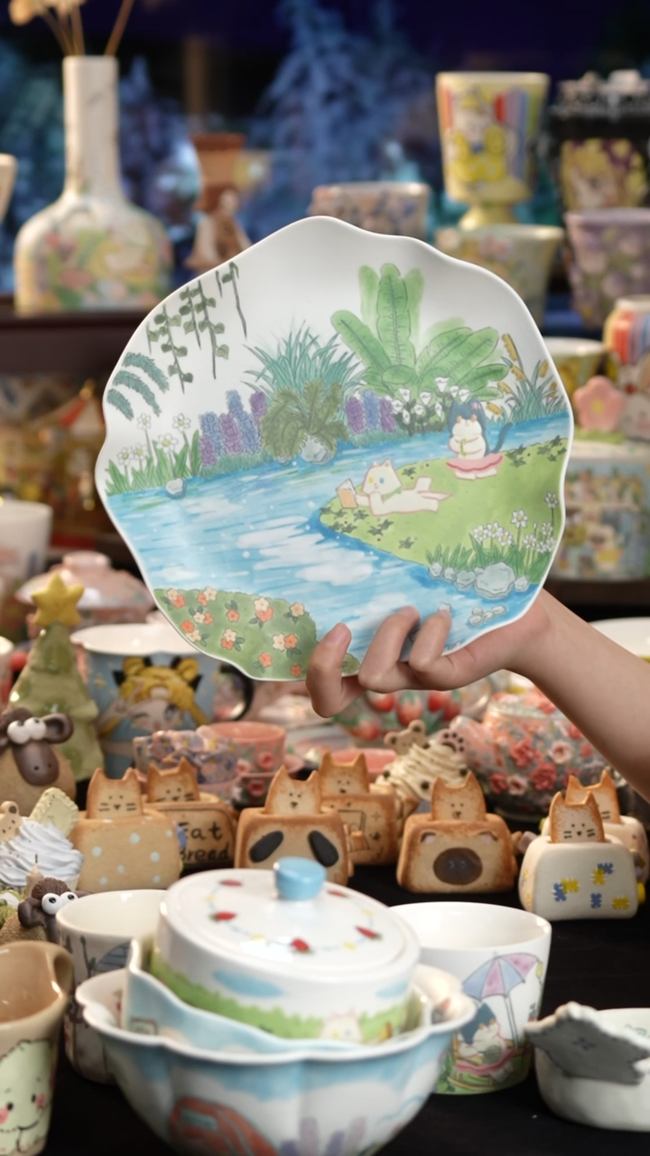 摆件陶景德镇釉下彩手绘设计师款陶瓷