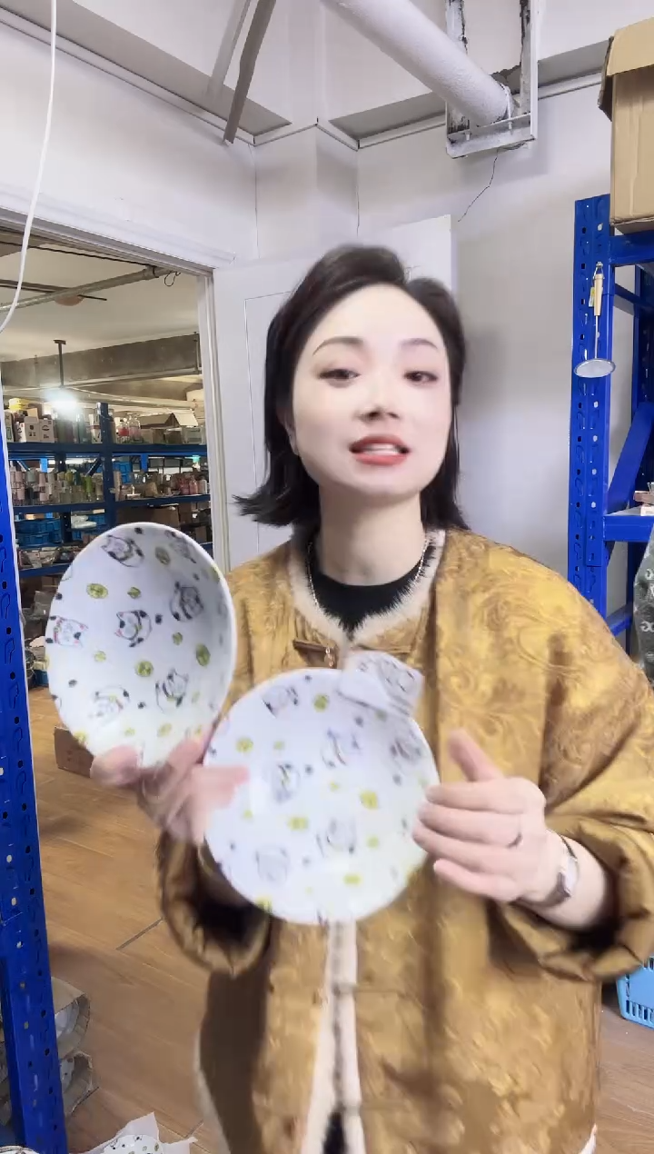 瓷片全新高端瓷器千两猫16cm钵两只 C079