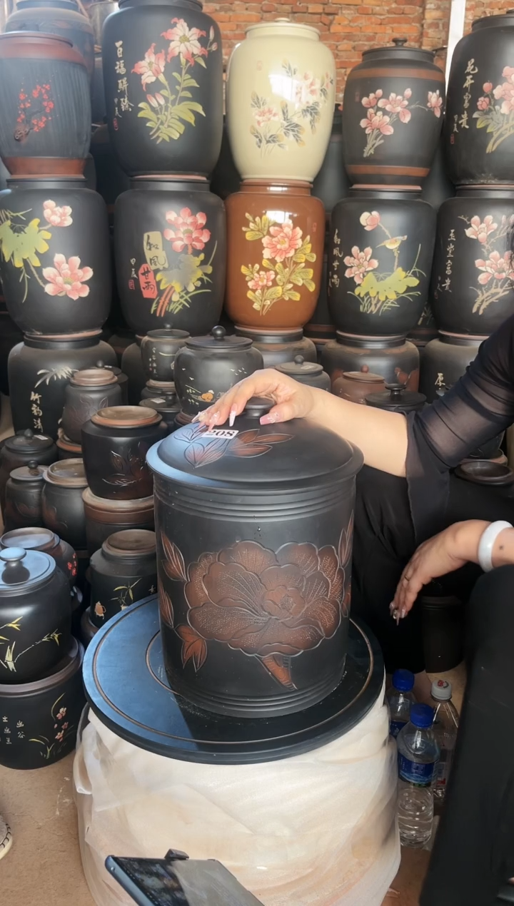 【闪购商品】壶完品    饼缸 高36cm 牡丹花  