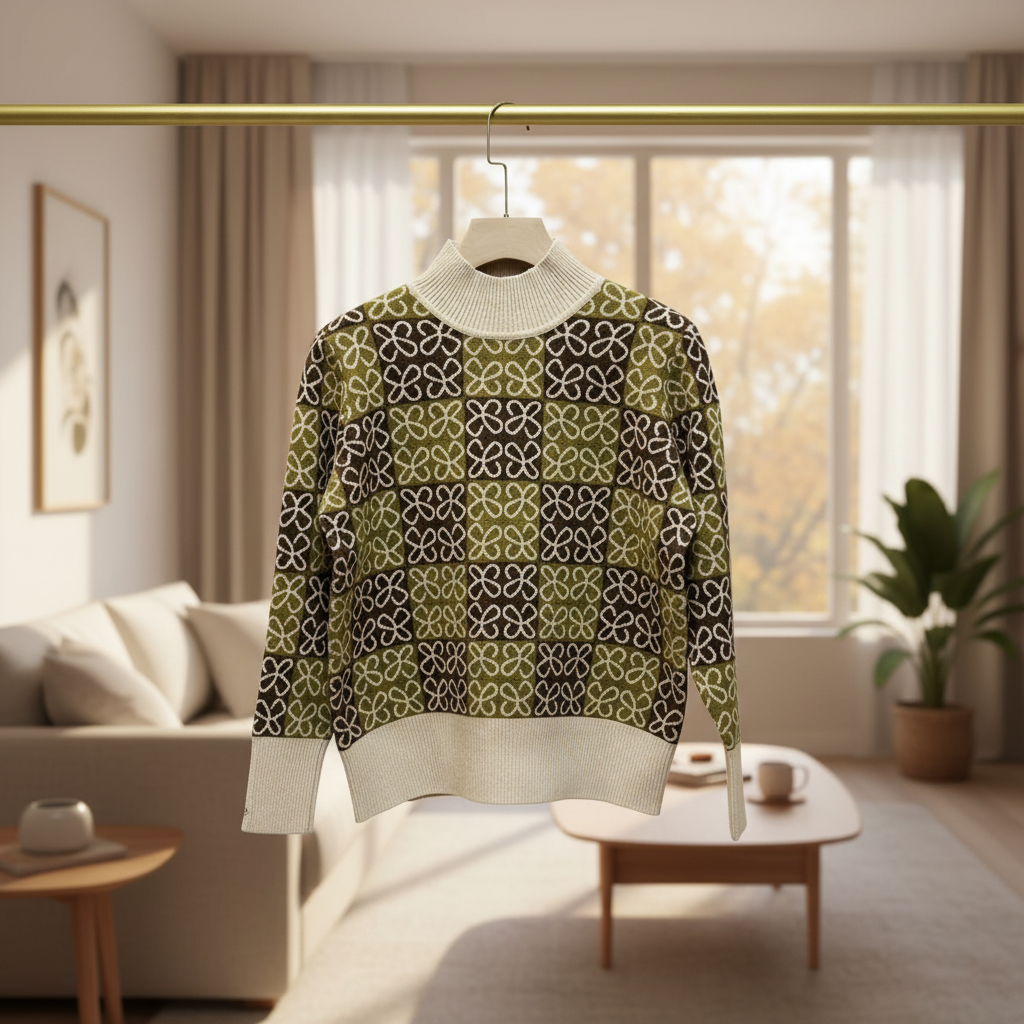 【柠檬绿棋盘格兰花毛衣】2025新款时尚百搭针织毛衣