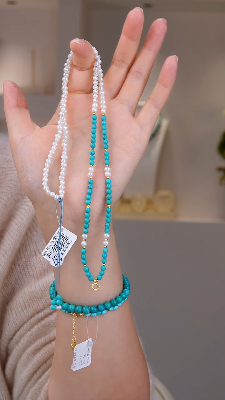 银S925镀金镶嵌绿松石项链1