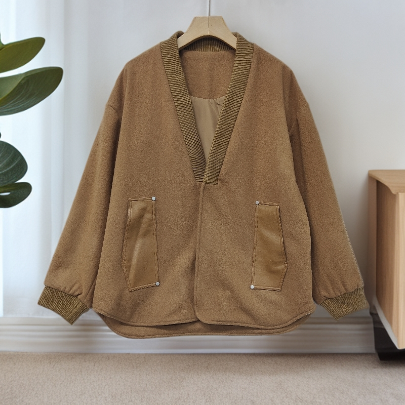 毛呢拼接夹克复古时尚开衫款男士休闲宽松外套上衣潮流233696