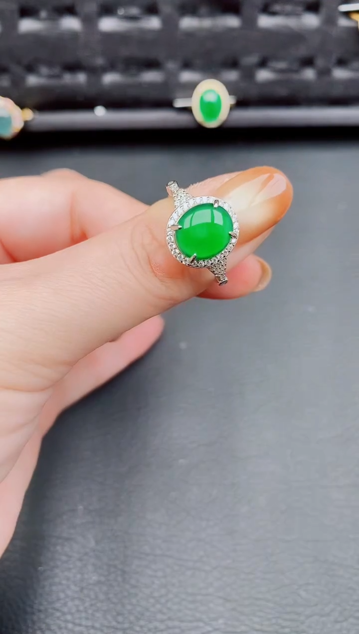 【闪购商品】翡翠戒指银S925镶嵌天然a货翡翠620
