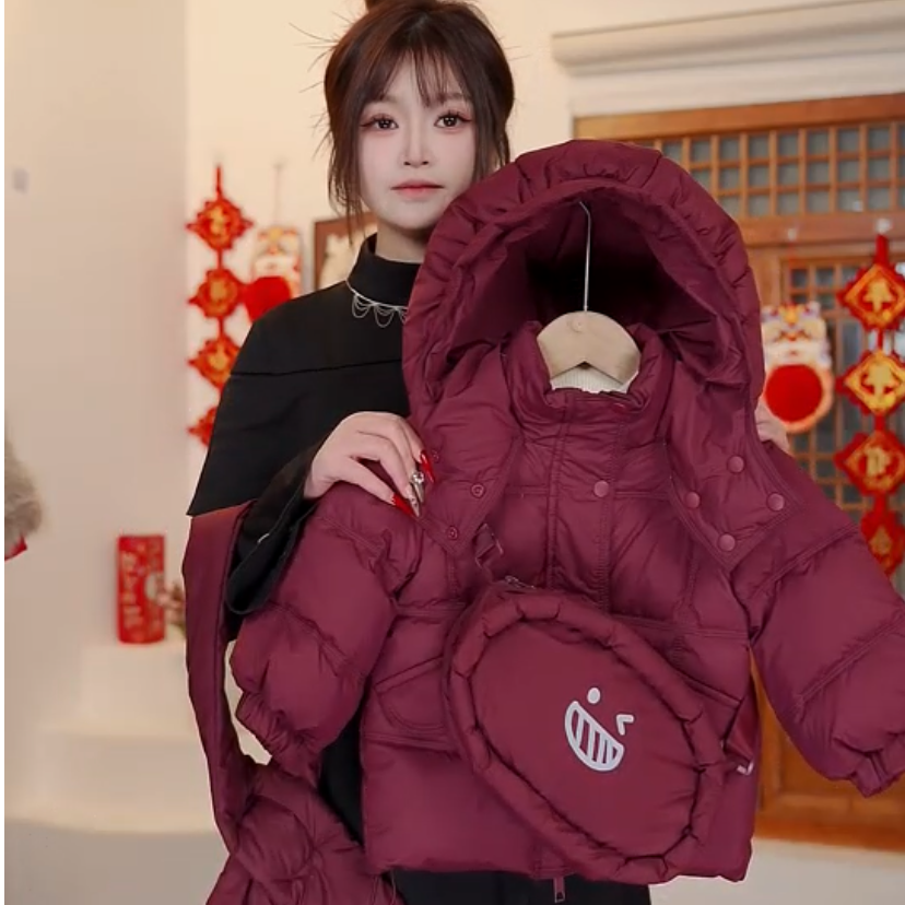 现货】紫金红儿童冬季加厚羽绒服儿童中长款韩版连帽安哥拉红