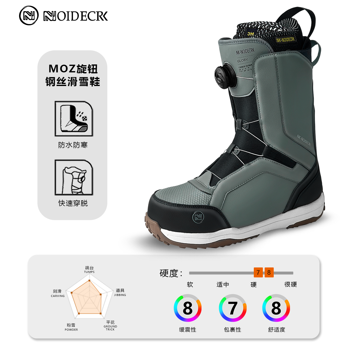 NOIDECRK25冬季新款单板滑雪鞋全地域刻滑平花公园道具自由式男女