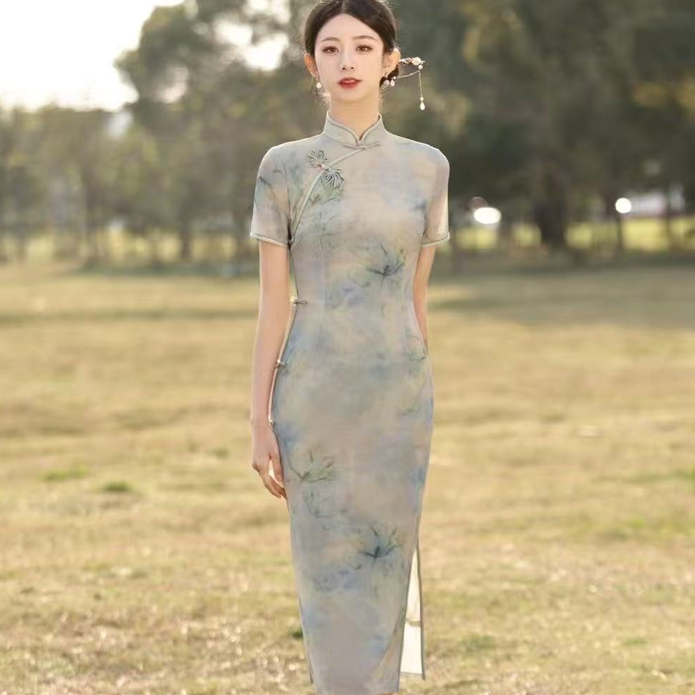 中国风印花显瘦中长款旗袍9107
