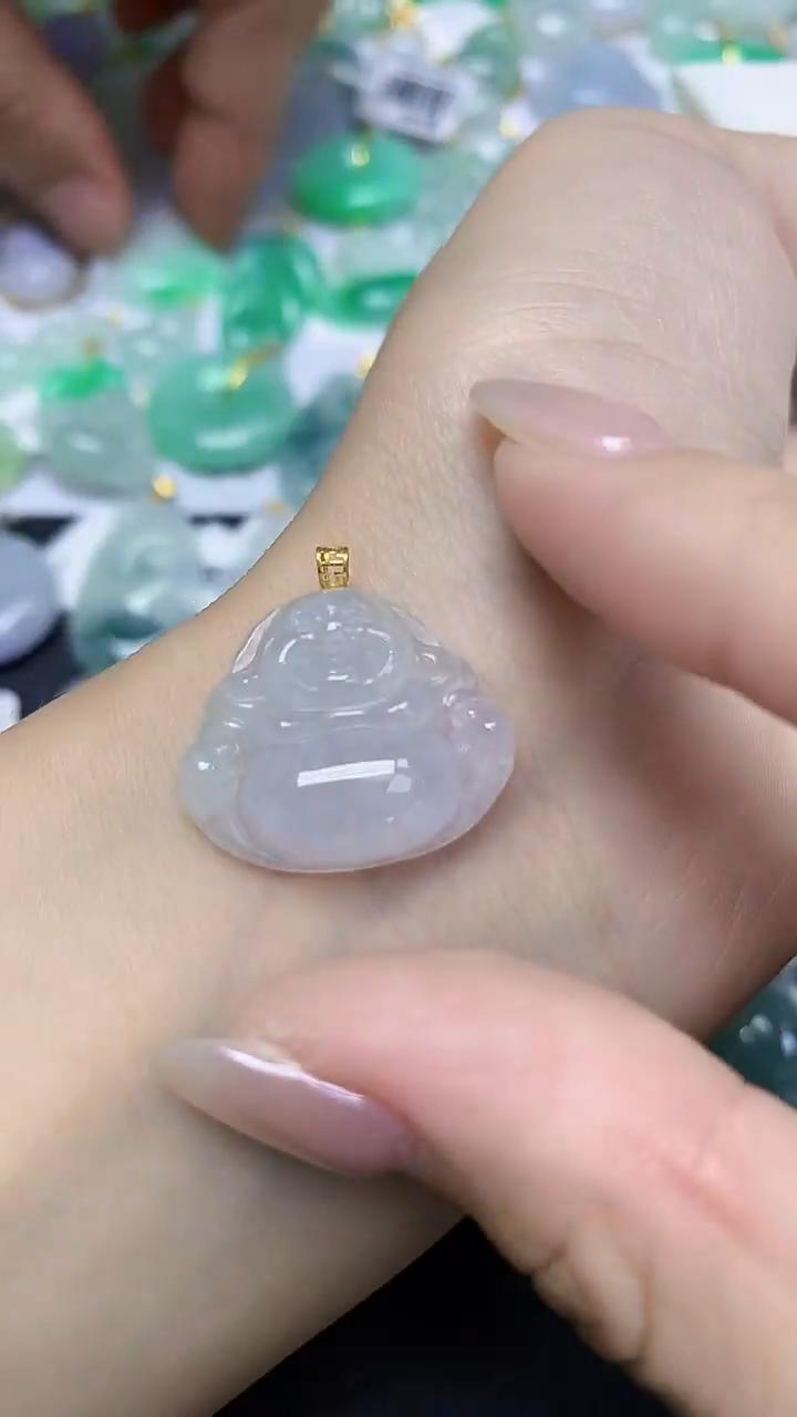翡翠18K金镶嵌颈饰天然缅甸翡翠A货