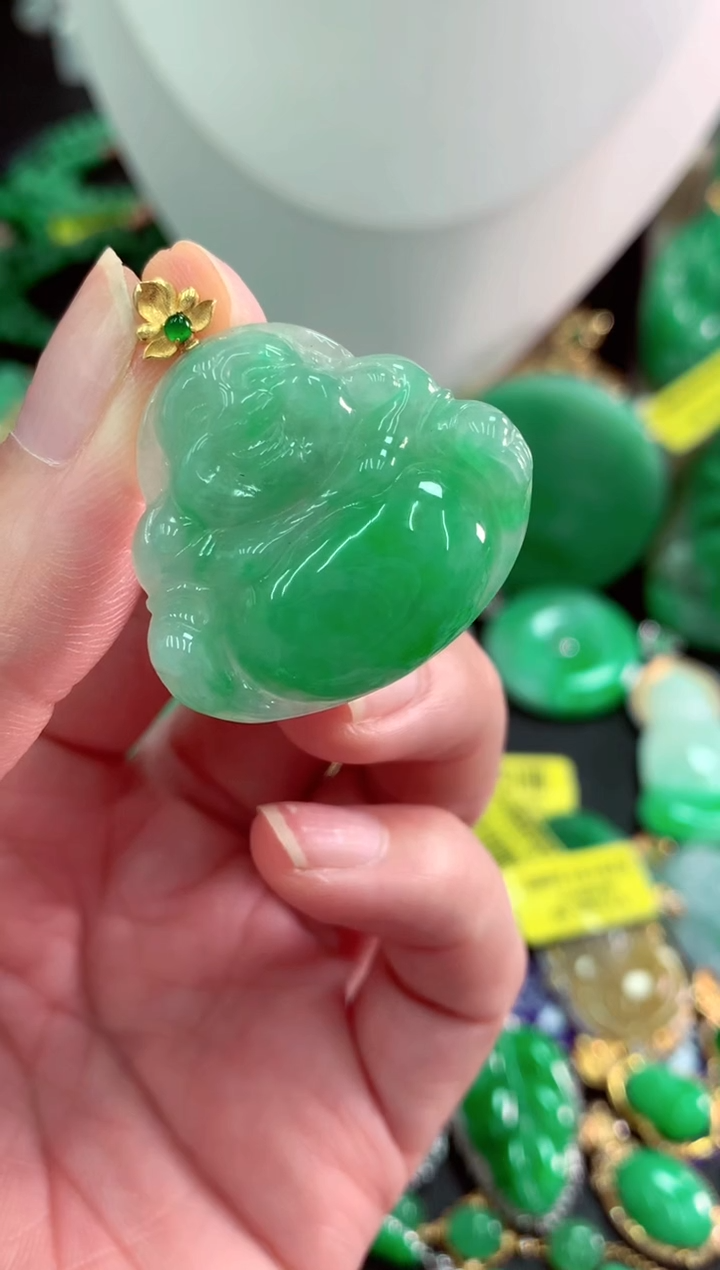 吊坠(不含链)18K金镶嵌翡翠天然缅甸翡翠A货