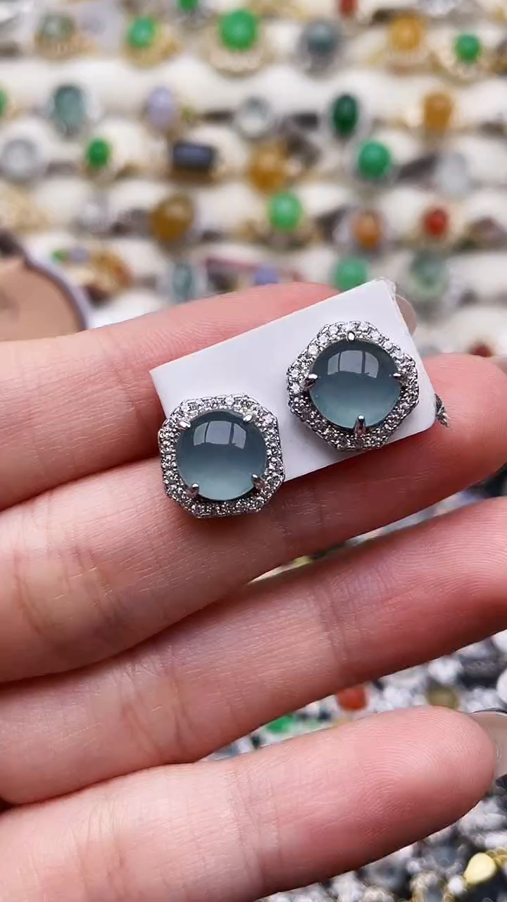 银S925镶嵌翡翠耳饰163