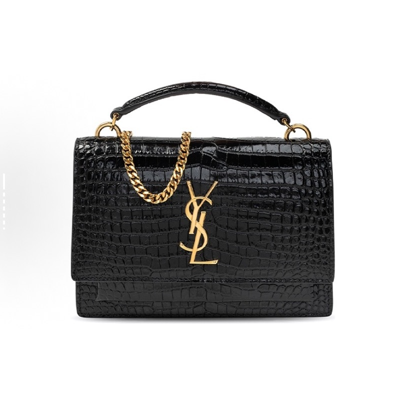 未使用 YSL/圣罗兰 黑金鳄鱼压纹牛皮sunset手提日落包