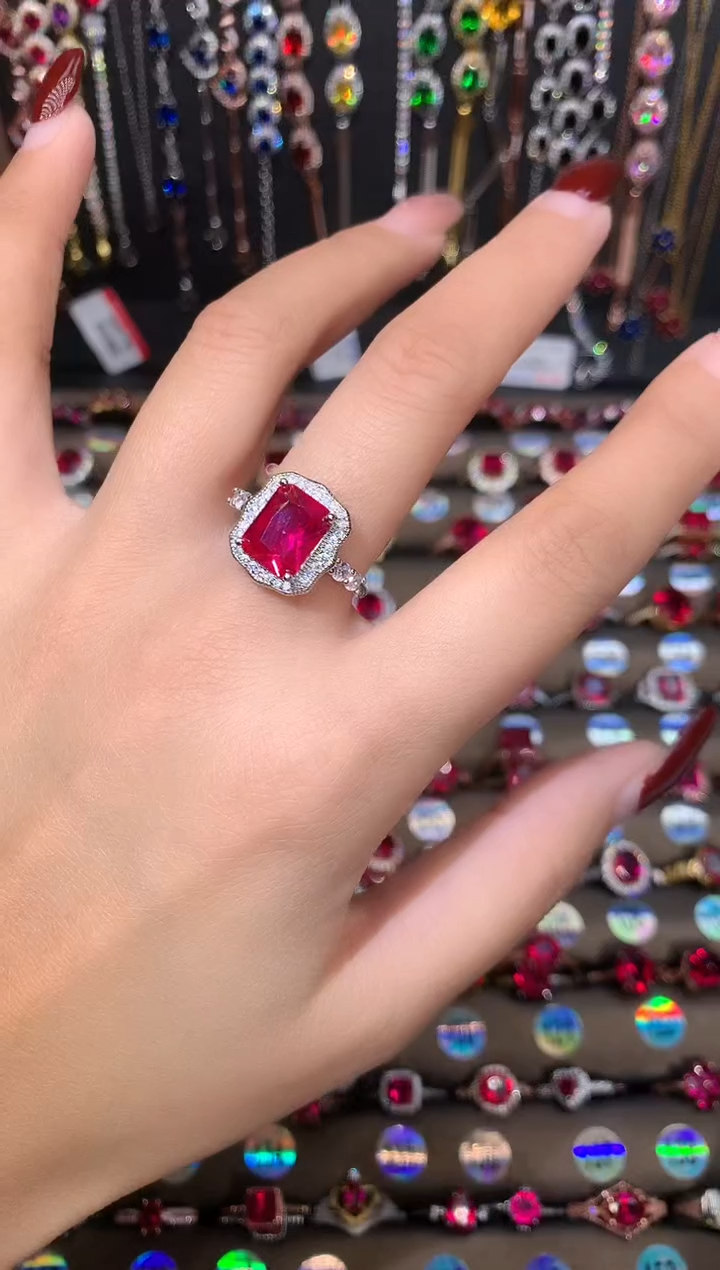 【闪购商品】红宝石戒指银S925镶嵌银色8.10