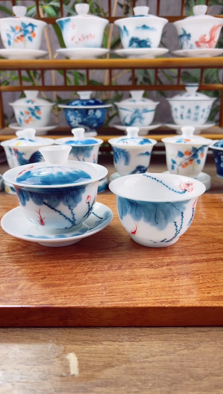 【闪购商品】全品线条莲3.4盖碗加100C主人杯