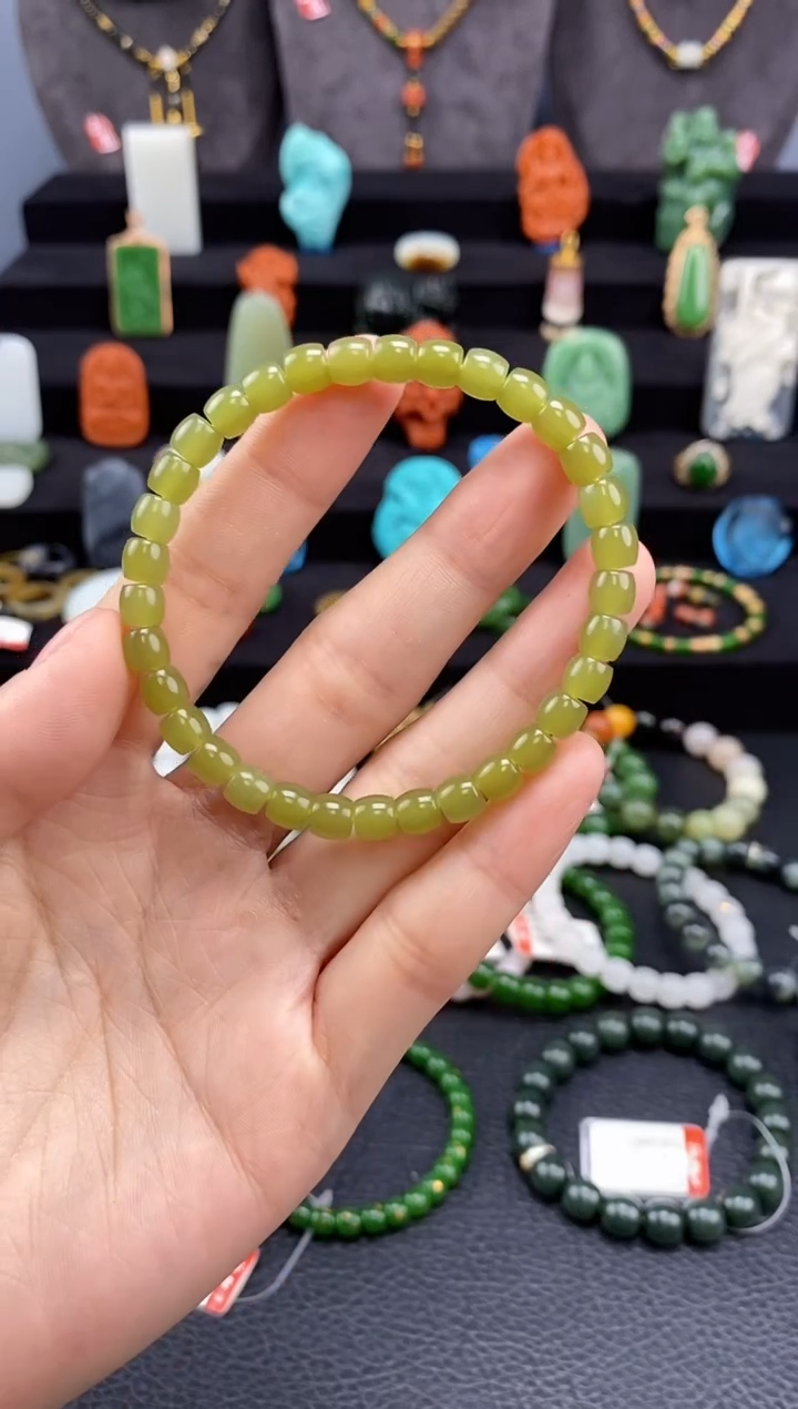 【闪购商品】和田玉-未镶嵌6mm黄口极限弧手串福利