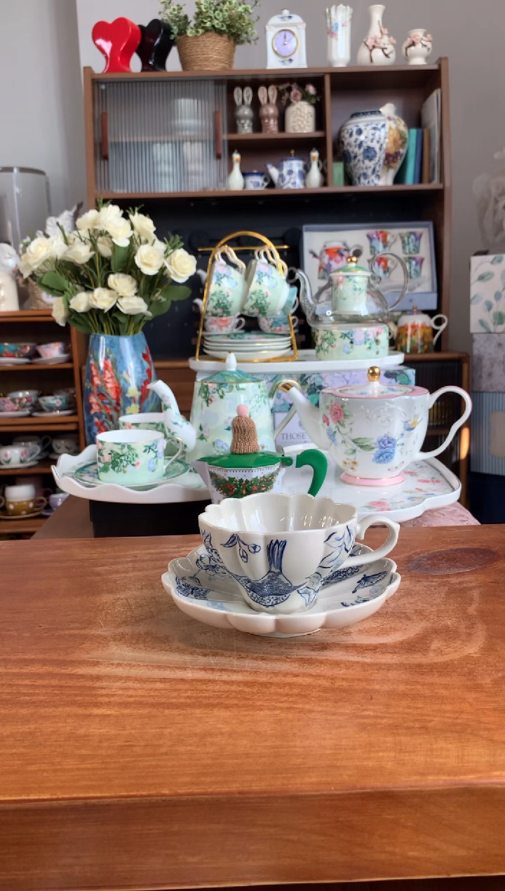 陶瓷复古青鸟杯碟