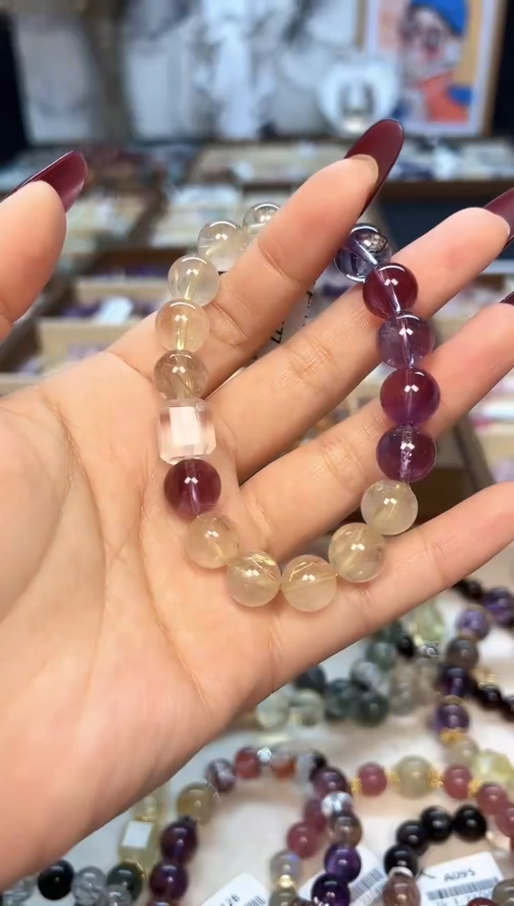 【闪购商品】水晶手链未镶嵌A177天然紫水晶+金发+白水方糖