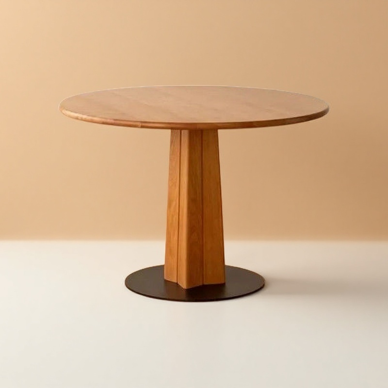 实木圆桌餐桌桌子椅家用小户型樱桃木日式家具北欧圆形饭桌小木凳