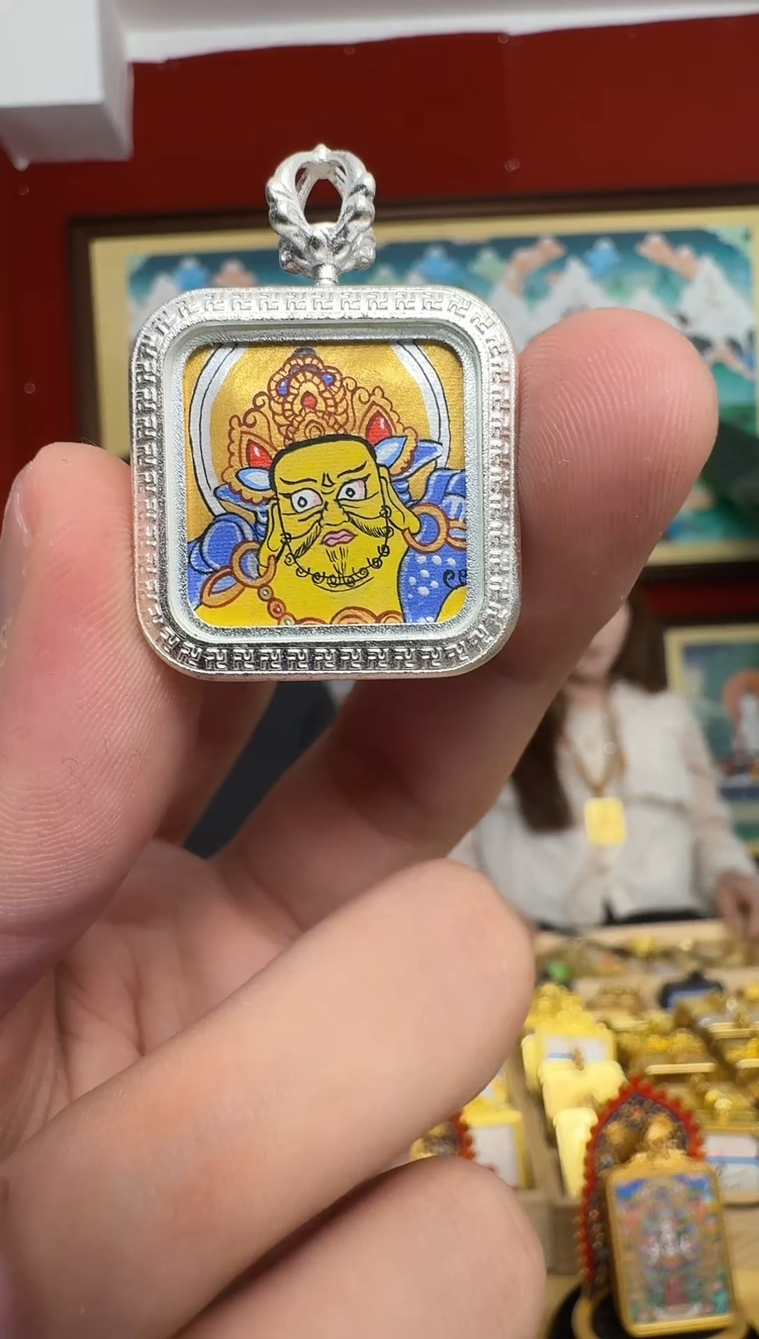 吊坠黄C小方卡-热贡纯手绘