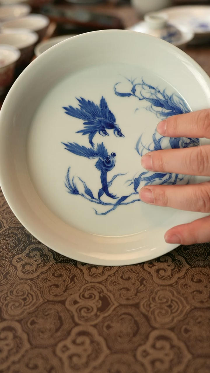 【闪购商品】仿王步柴窑青花经典平沙落雁壶承