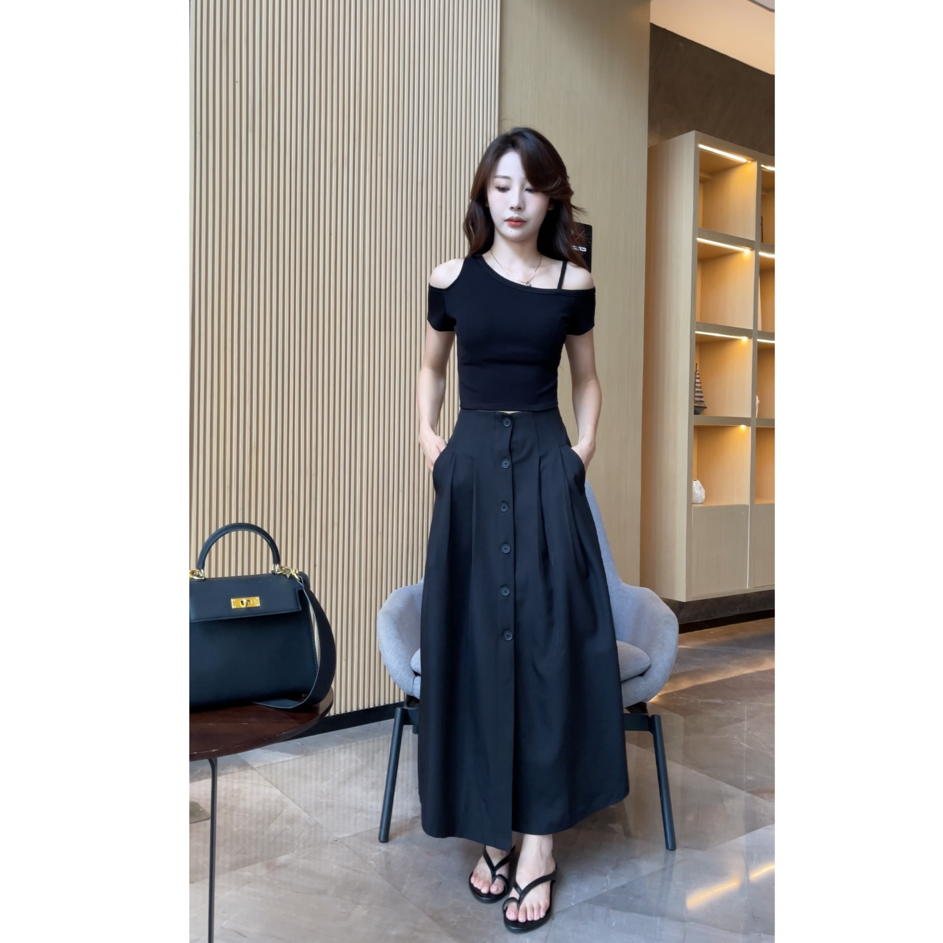 【梦婷家】法式复古高级感a字半身裙女夏日绝美百搭长款半裙-25947