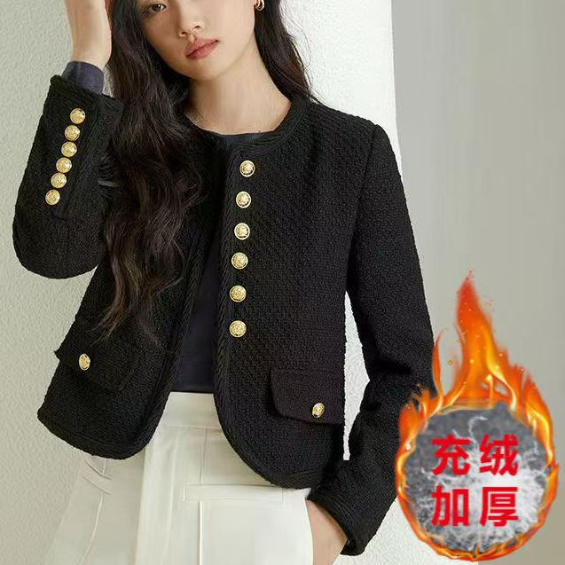 【当天发+运费险】充绒内胆法式黑金轻奢粗花呢高级感小香风P2821