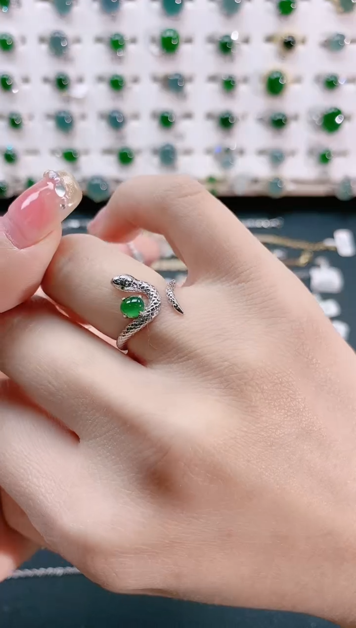 【闪购商品】翡翠戒指银S925镶嵌天然翡翠