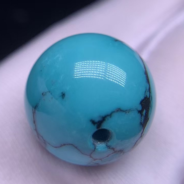 纯天然原矿高瓷蓝玉化水草纹绿松石圆珠单珠配珠，无坑裂，直径16.5