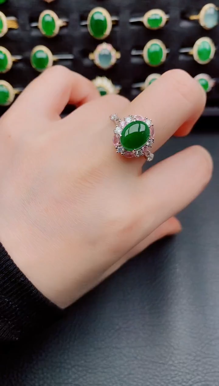 【闪购商品】翡翠戒指银S925镶嵌天然a货翡翠78