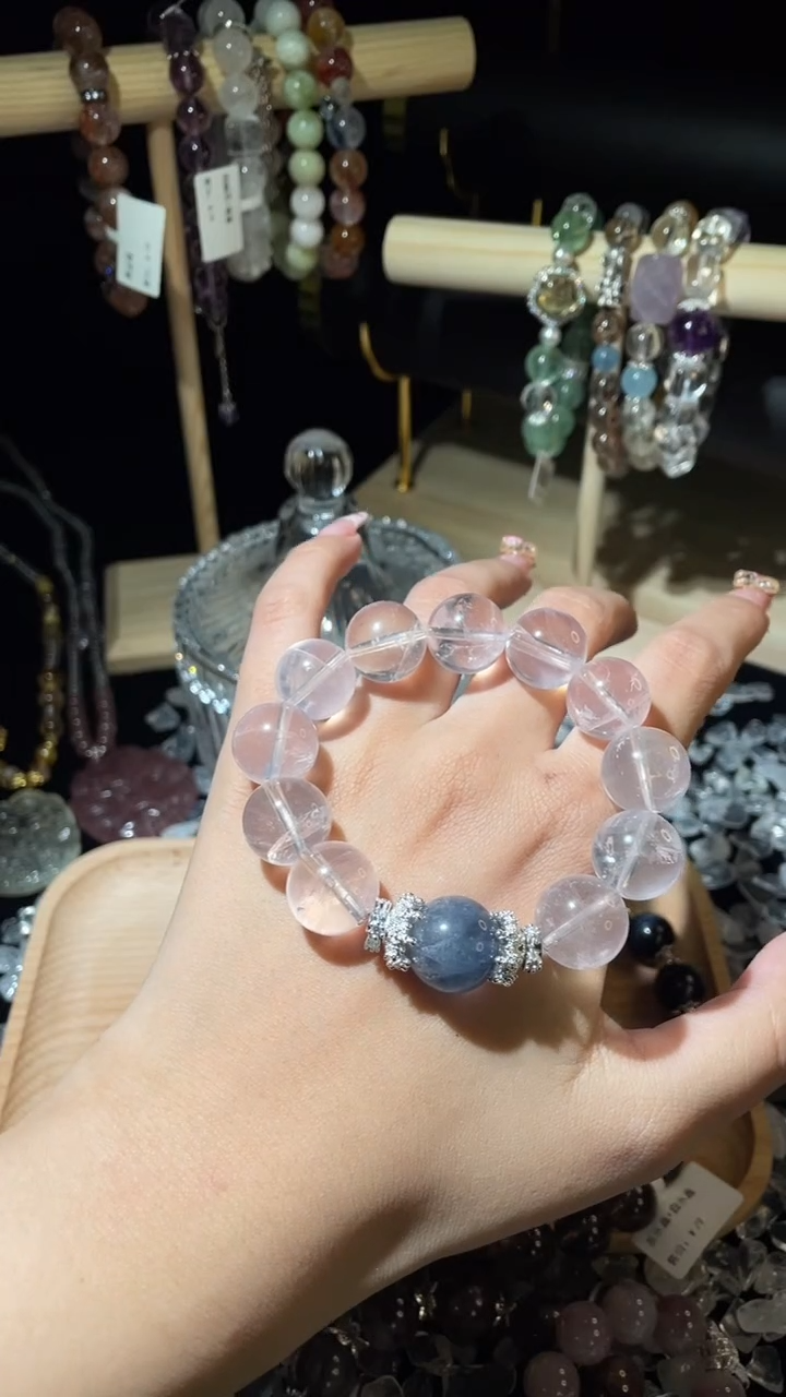 【闪购商品】水晶手链合金莫桑比克粉水加蓝莹石