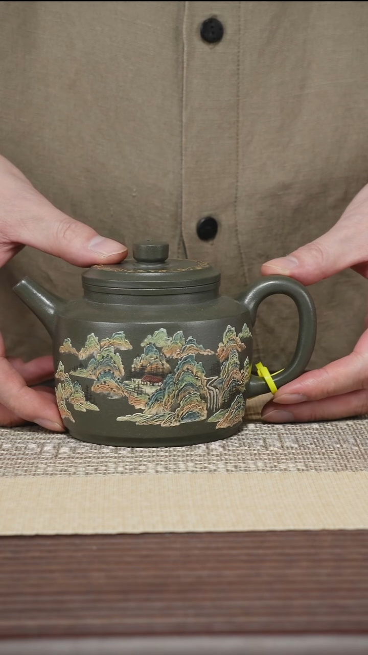 茶壶紫砂T360 早期绿泥 德钟 江山如画 350cc