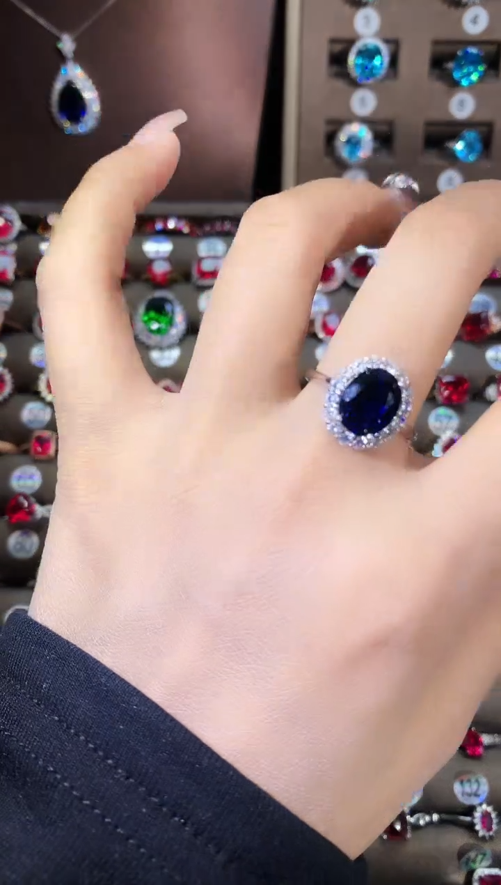 戒指蓝宝石银S925镶嵌810银色