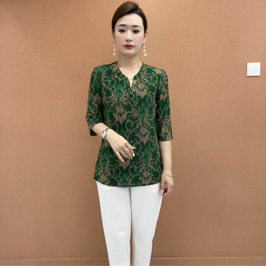 秋季爆款妈妈装夏装时尚中袖T恤中老年大码女装加肥加大短袖上衣