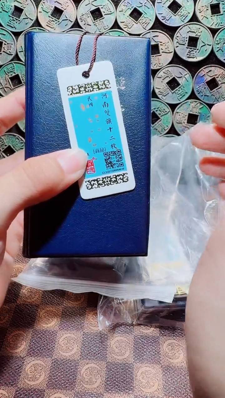铜A119精品河南双旗贰拾文十二枚册（黑漆古）(斐龍)