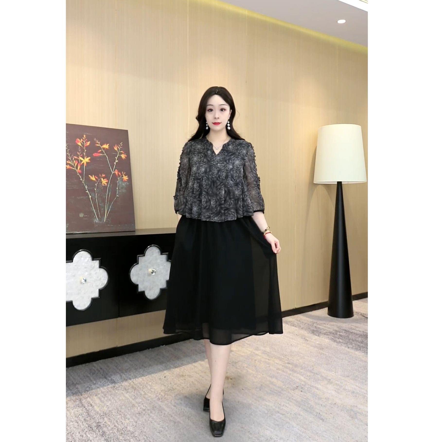 大码定制女装夏季休闲舒适显瘦遮肉时尚假两件连衣裙ZB6948