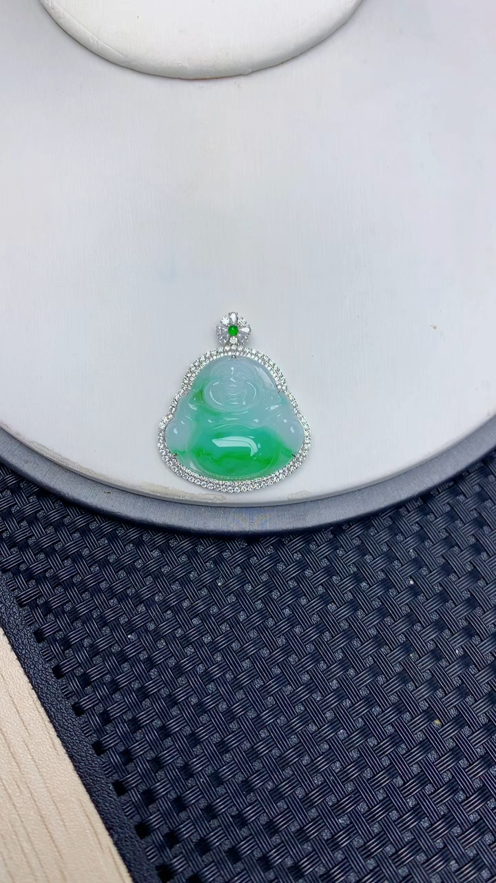 颈饰18K金镶嵌翡翠天然缅甸翡翠a货百元以上9元证书费自理