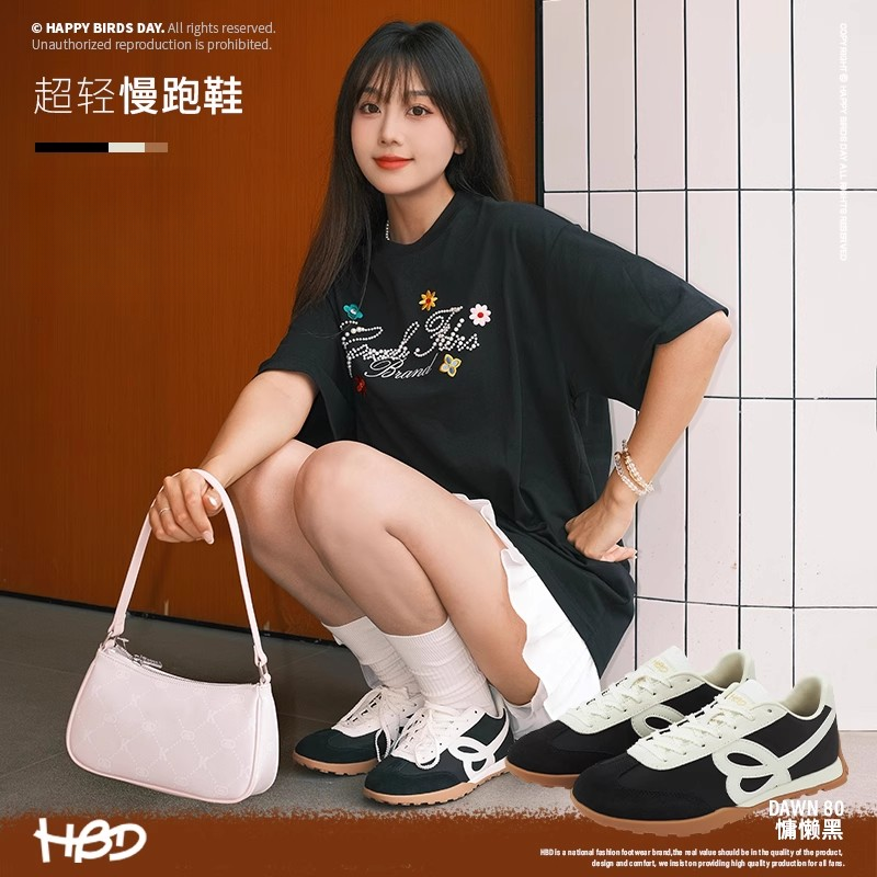 happy birds day新品薄底慵懒黑德迅慢跑鞋复古情侣低帮休闲运动