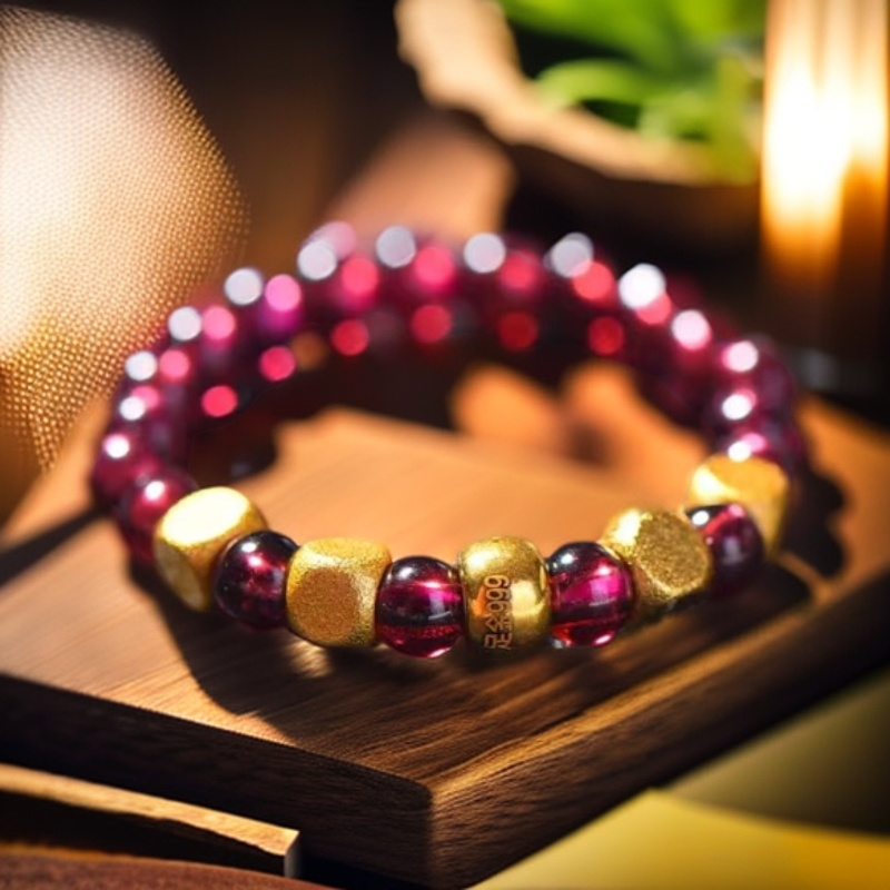 【黄金补贴】黄金圆珠搭配天然石榴石轻奢优雅戒指女款