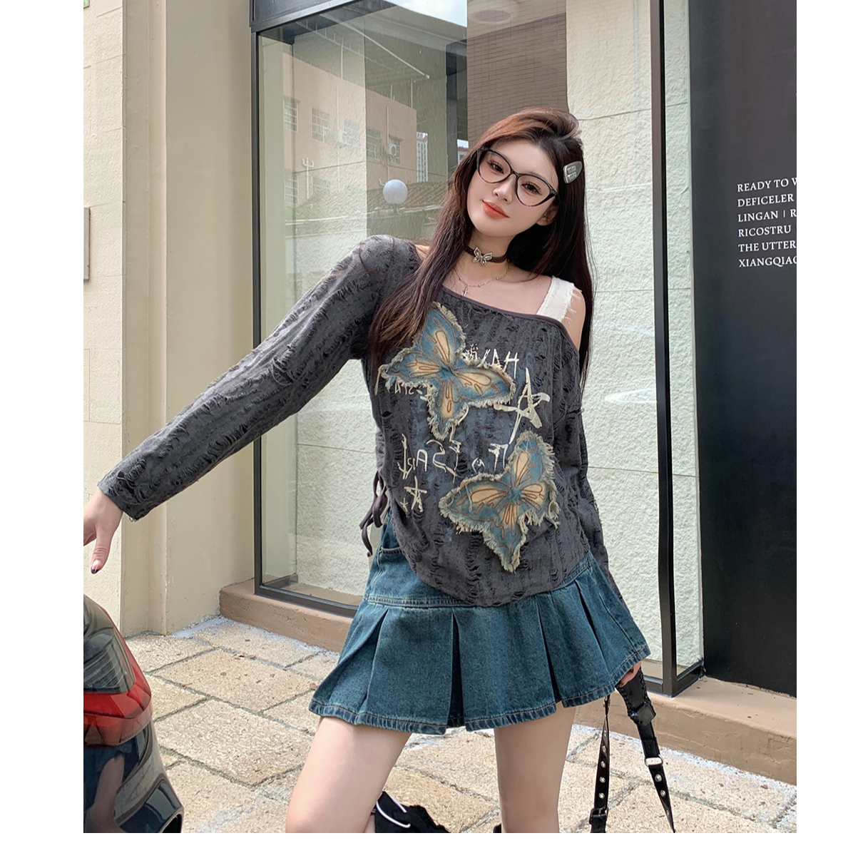 【四季大码】春款露肩打底上衣