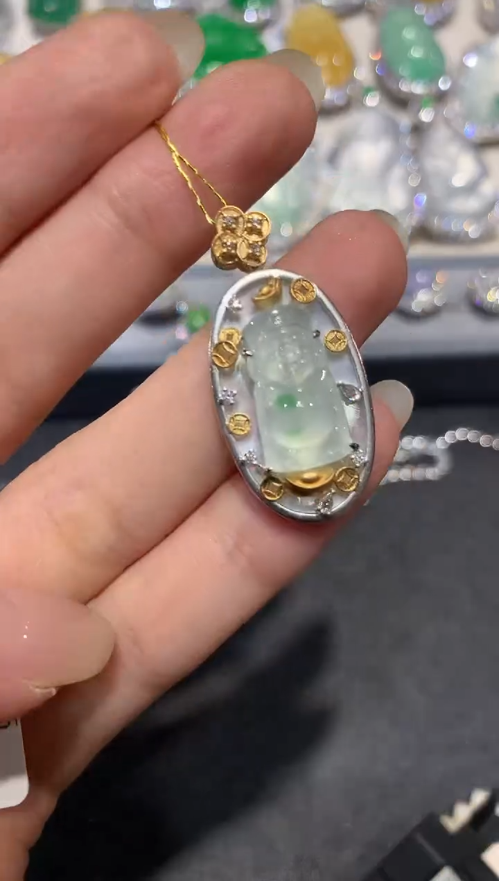 【闪购商品】翡翠吊坠(不含链)18K金镶嵌q306     